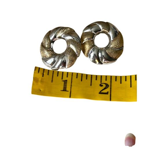 Vintage Mexican Sterling Silver Gold Plate Earrings, Large Circle Post Earrings - Picture 3 of 6